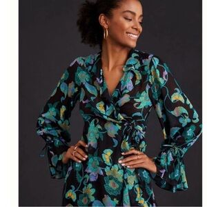 Anthropologie Viscose Sheer Wrap Top Tunic Size XS